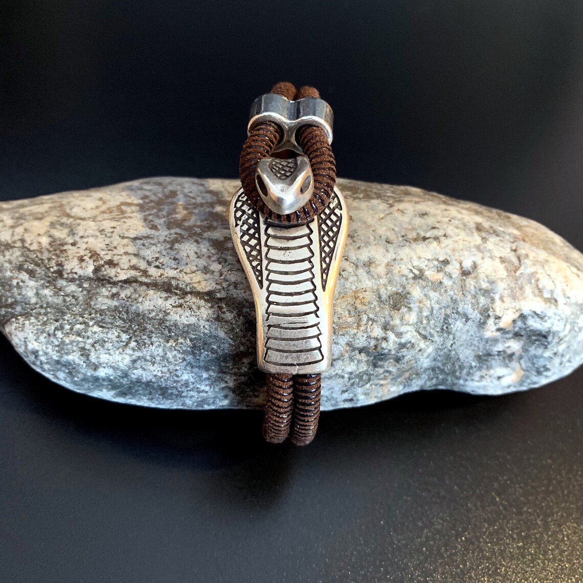 Leather Snake Bracelet With Impressive Pewter Cobra Clasp Etsy