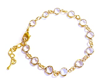 Dainty Lightweight Swarovski Crystal Chain Bracelet, Gold Bracelet, Dainty Bracelet, Crystal Bracelet, Lightweight Bracelet Gold Chain(B204)