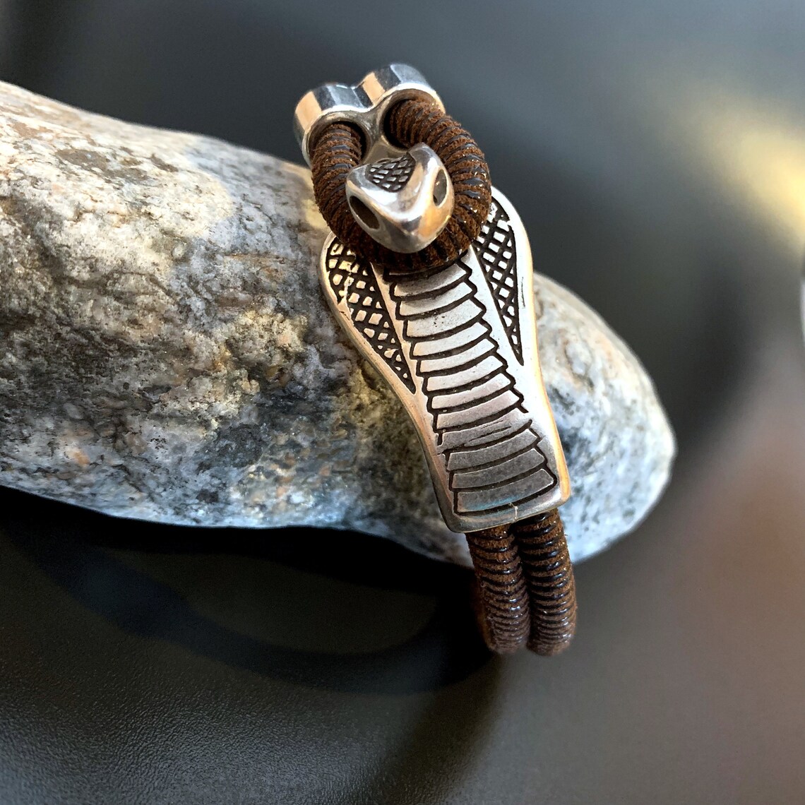 Leather Snake Bracelet With Impressive Pewter Cobra Clasp Etsy