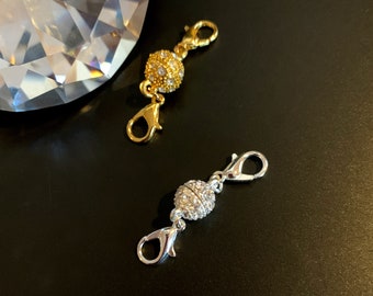 Magnetic Rhinestone Necklace Extender Converter Gold or Silver Plated Clasp