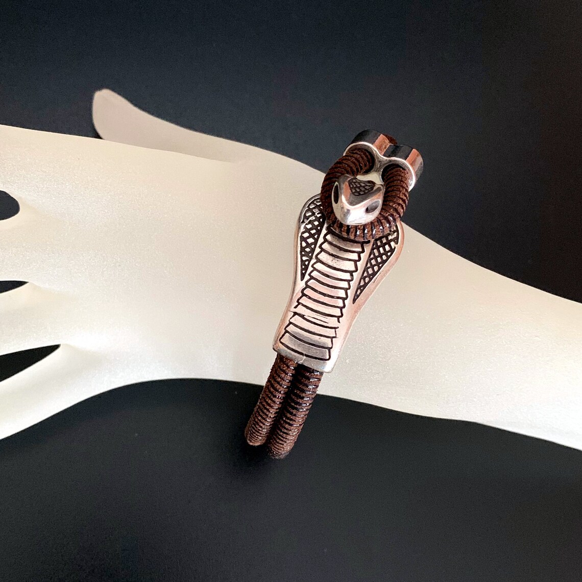 Leather Snake Bracelet With Impressive Pewter Cobra Clasp Etsy