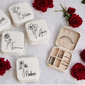 Portagioielli da viaggio personalizzato, piccolo organizer quadrato per orecchini, scatola regalo per damigella d'onore per sorella, amica, regalo per lei