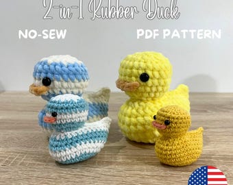 Patrón de crochet de pato de goma sin costuras: Amigurumi pequeño y grande (patrón PDF)