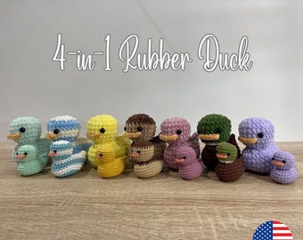 Patrón de crochet de pato de goma / Amigurumi 4 en 1 sin costura (Patrón PDF)