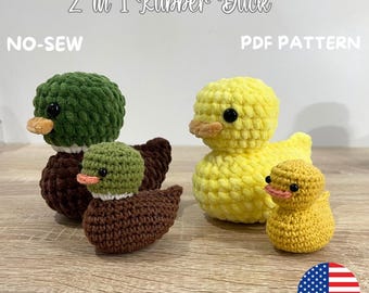 Patrón de crochet para pato de goma sin costuras: Peluche amigurumi 2 en 1 (Patrón PDF)