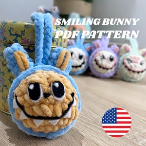 Smiling Bunny CROCHET PATTERN, Amigurumi Labubu Fan Art Plushies, Creepy Cute Monster Rabbit Toy, Ugly sweetie Lafufu