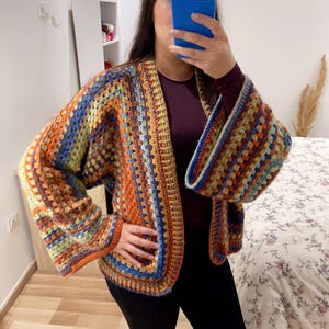 Cardigan hexagonal au crochet, pull carré grand-mère, tailles XS-5XL (Patron PDF)