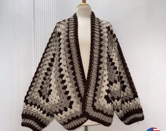 Hexagon Granny Square Cardigan Crochet Pattern, sizes S/M & L/XL  (Digital Download)
