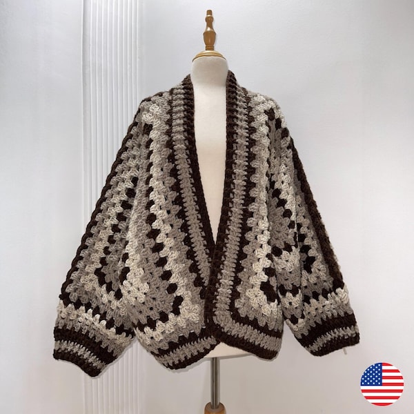 Hexagon Grandma Square Cardigan Häkelanleitung, Größen S/M & L/XL als PDF Datei