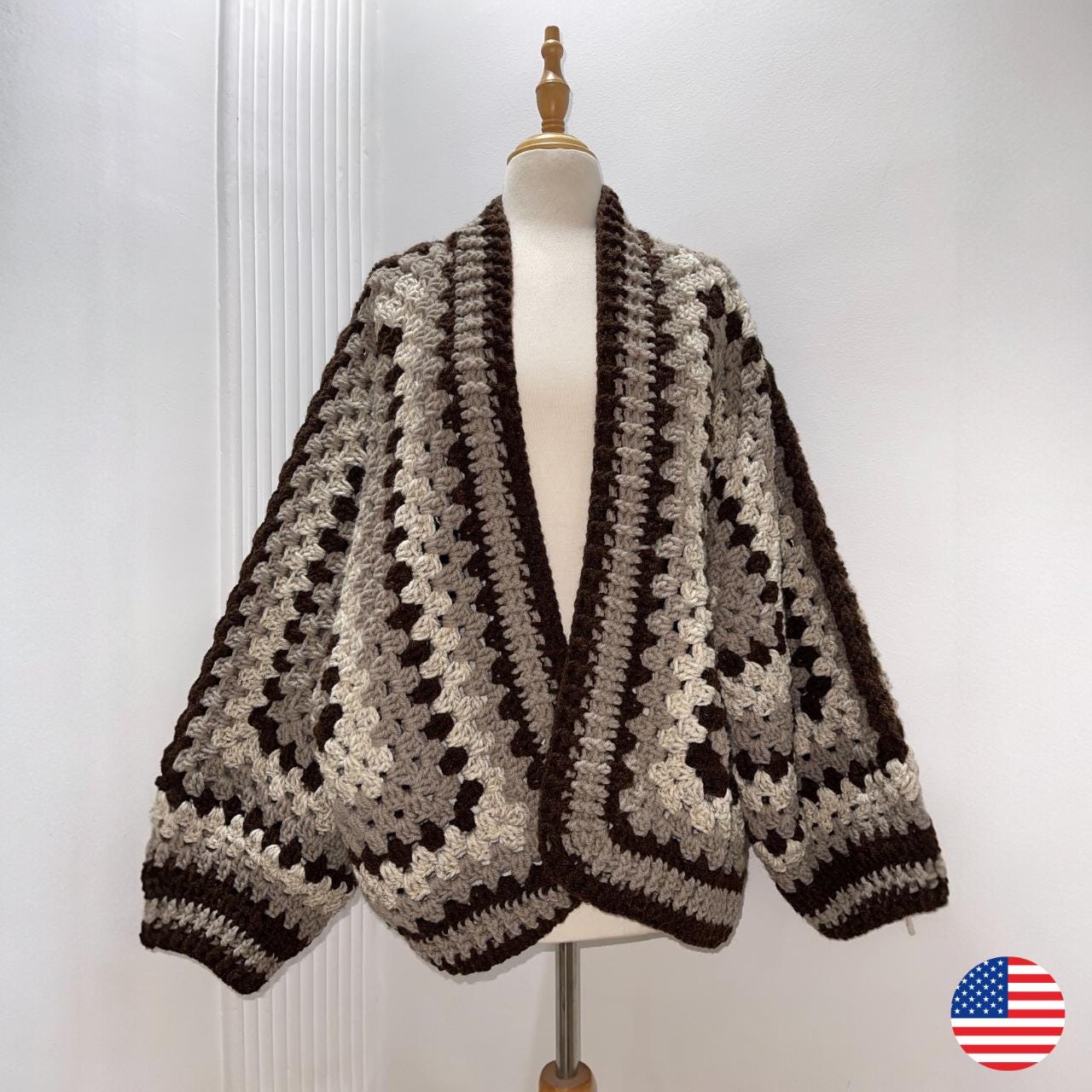 Hexagon Granny Square Cardigan Crochet Pattern, Sizes S/M & L/XL