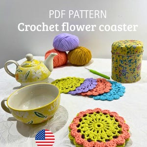 crochet coasters pattern, Flower Coaster, Handmade Gift Idea,  Crochet Home Decor, Digital PDF Pattern