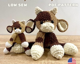 Padrão de crochê de vaca mamãe e bezerro | Amigurumi de animal de fazenda com costura simples (Download em PDF)