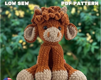 Molde de crochê para vaca das Terras Altas em PDF | Iniciante, Amigurumi, Brinquedo de pelúcia de animal de fazenda, Costura simples - Download instantâneo