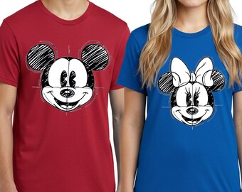 Camiseta con retrato vintage de Mickey y Minnie de pareja de Disney, camiseta de pareja de Disney, camiseta familiar a juego de Disneyland, camiseta a juego de Mickey y Minnie