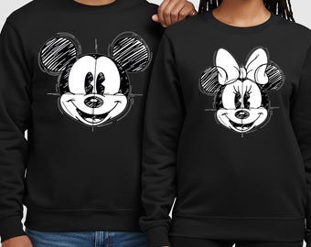 Sudadera con retrato vintage de Mickey y Minnie de pareja de Disney, camiseta de pareja de Disney, camiseta familiar a juego de Disneyland, sudadera a juego de Mickey y Minnie