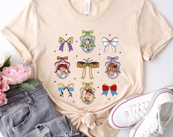 Coquette Bows Watercolor Disney Toy Story Shirt, Disney Toy Story T-Shirt, Woody Jessie Buzz Alien Rex Tee, Disneyland Family Matching Trip
