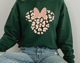 Leopard Print Minnie Mouse Sweatshirt, Cute Disney Mom Sweater, Leopard Minnie Ear Hoodie, Leopard Women Shirt, Disney Family Vacation Shirt