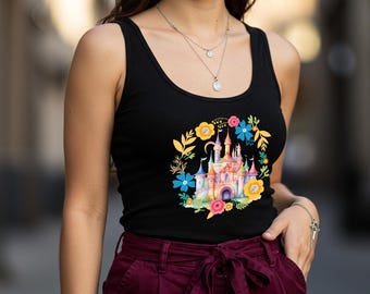 Disney Prince Castle Racerback, Disney Vacation Racerback, Disney Princess Trip Shirt, Disney Gift For Women, Floral Disney Castle T-Shirt