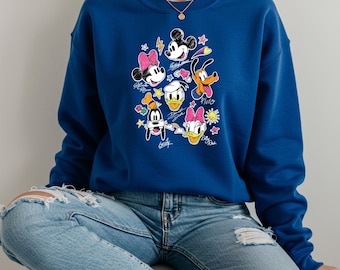 Disney Mickey and Friends Sketch Sweatshirt, Retro Style Hoodie
