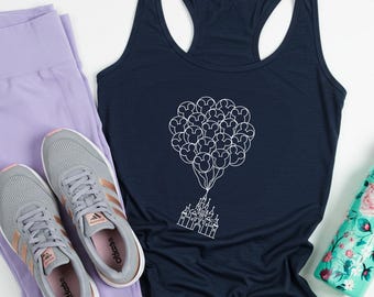 Disney Castle Balloons Racerback, Disney Vacation Racerback, Disney Trip Shirt, Disney Gift, Cute Disney Castle Shirt, Happy With Disney Tee