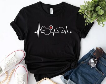 Disney verpleegkundige Heartbeat shirt, T-shirt verpleegkundige, Disney verpleegkundige shirt, shirt verpleegkundige Mickey, grappig shirt verpleegkundige, T-shirt Disney Minnie Head, verpleegkundige geschenken