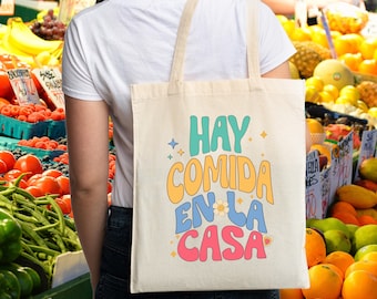 Hai Comida en la Casa Baumwolltasche, Lustige Lebensmitteleinkaufstasche, Regalo para Abuelitas oder für Dia de las Madres, mexikanische Sprüche, Dichos