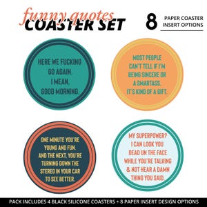 FUNNY QUOTES Silicone Coaster Set with Paper Inserts