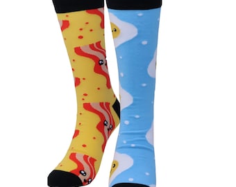 Par de calcetines deportivos con huevos y tocino: diseño unisex de algodón