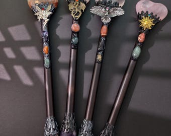 Crystal Magic Wand: Gemstone Inlays & Fantasy Charms - Halloween Witch Wand