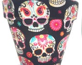 Day Of The Dead Skulls Black Flower Pot (Medium)