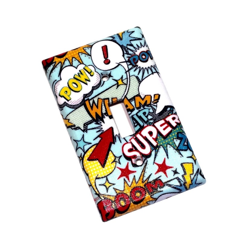 Superhero Comic Book Action Words Light Switch Plate Cover image 1