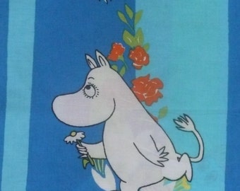 Moomin fabric summer moomin blue bright colours turquoise lime green