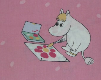 vintage Moomin fabric Artist pink background Finlayson