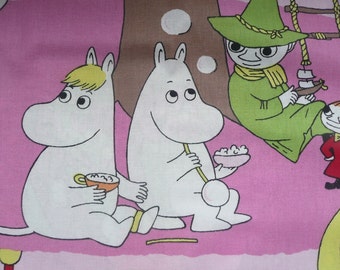 Moomin on a summer holiday pink cotton fabric