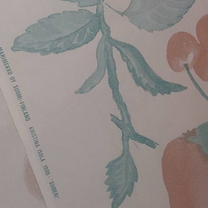 Marimekko Siideri cotton curtain white green brown Kristiina Isola 1996
