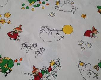 Vintage Moomin cotton fabric white background Moomins original from Finland