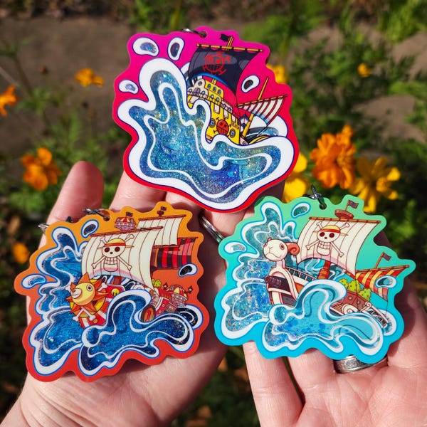 OP Pirate Anime Flowing Liquid Glitter Keychain