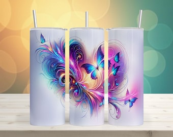 Butterfly Heart Tumbler Wrap: Mystical Aura Design (PNG Digital Download)