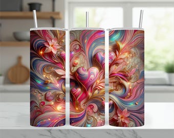 Heart Tumbler Design, Swirling Love PNG, Marble Hearts, Romantic Tumbler, 20oz Skinny Tumbler Sublimation, Digital Download, Valentine Gift