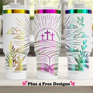 Christian Cross & Bible 40oz Tumbler Wrap SVG PNG - Laser Engraving