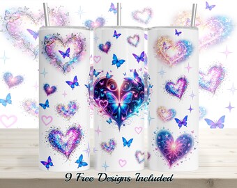 Butterfly Heart 20oz Tumbler Sublimation Design (PNG)