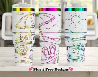 Sandcastle & Seashells 40 oz Tumbler Wrap SVG - Beach Castle Design for Summer Laser Engraving