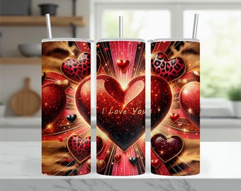Leopard Hearts 'I Love You' Tumbler Design: Glitter Sublimation Wrap (Digital Download)