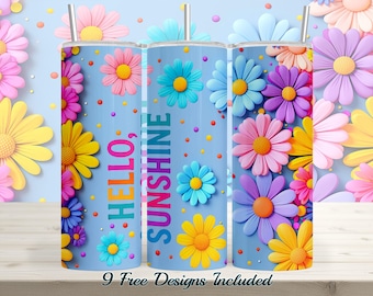 Retro Floral Tumbler Wrap: Hello Sunshine Daisy Art (Digital Download)