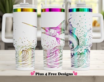 Sailfish Tumbler Wrap SVG: Ocean Fisherman Laser Engraving Design (Digital Download)