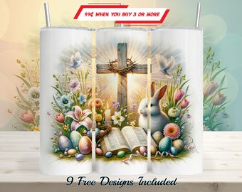 Easter Glory 20 oz Tumbler Wrap, Christian Sublimation PNG, Cross and Bunny Skinny Tumbler Design, Religious Spring Digital Download