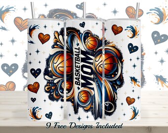 Basketball Mom Tumbler Wrap: Orange & Navy Sports Design (PNG Digital File)
