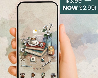 Icônes de l&#39;application Retro Cafe : thème de croquis pour les amoureux des livres (téléchargement numérique iOS et Android)