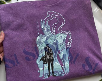 Geborduurd gewassen anime-shirt, I Alone Level Up-geïnspireerd ontwerp, The Shadow Mornach-t-shirt, Double Dungeon Top, cadeau voor liefhebbers van solo-niveau