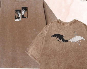 Embroidered Anime Washed Shirt: Magic World Design